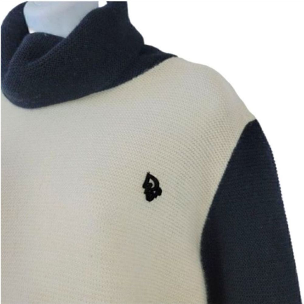 Vintage 60s Christian Dior London Colorblock Turtleneck Sweater in Cream/Black - Picture 11 of 16